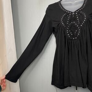 Sacred Threads Babydoll Top Size Medium Black Studded Gothic Romantic Whimsigoth